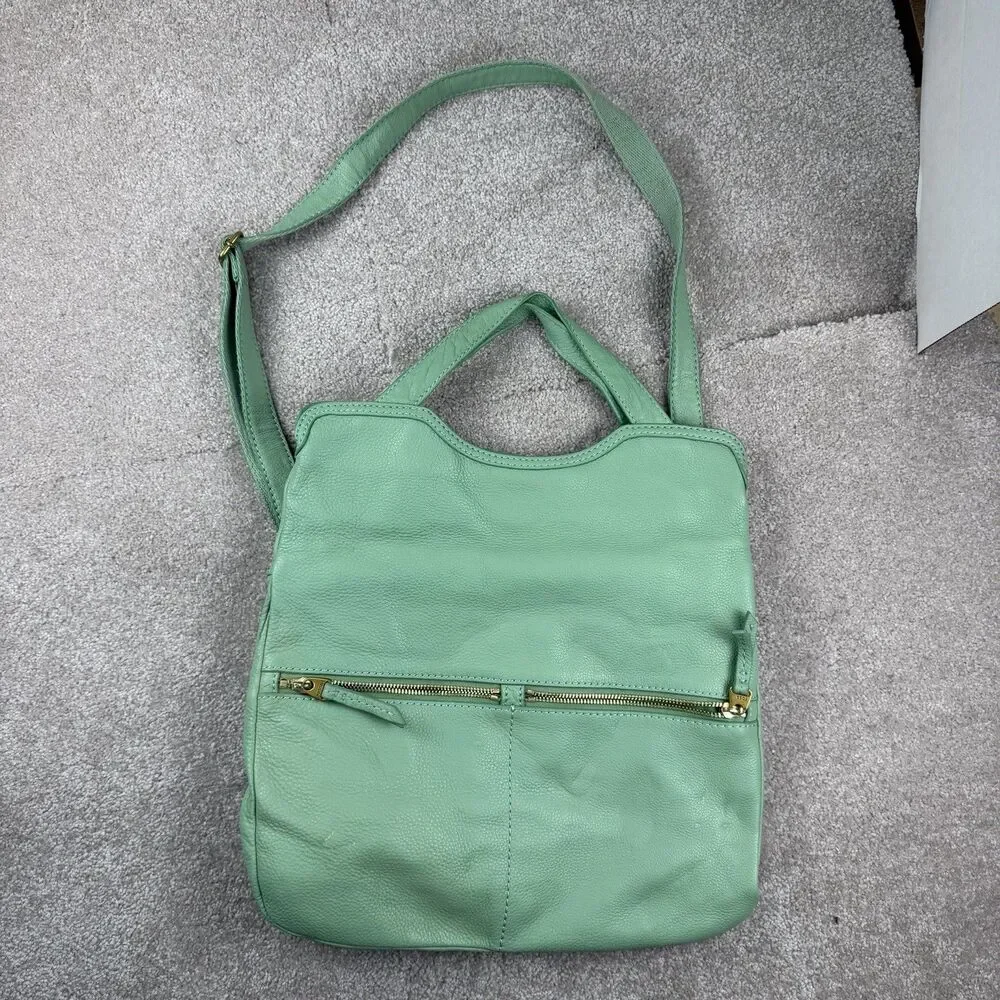 Fossil Erin Foldover Leather Tote Crossbody Bag Teal green